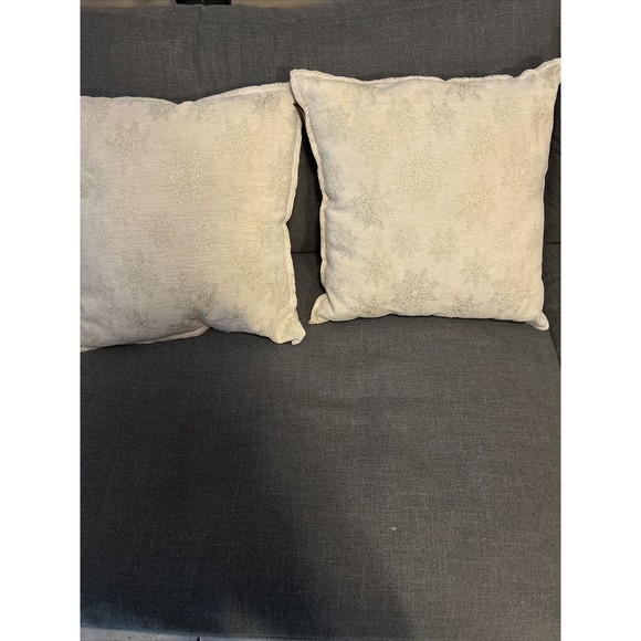 Set Of Two Cream And Gold Snowflake Pillows 20” Square - Picture 2 of 8